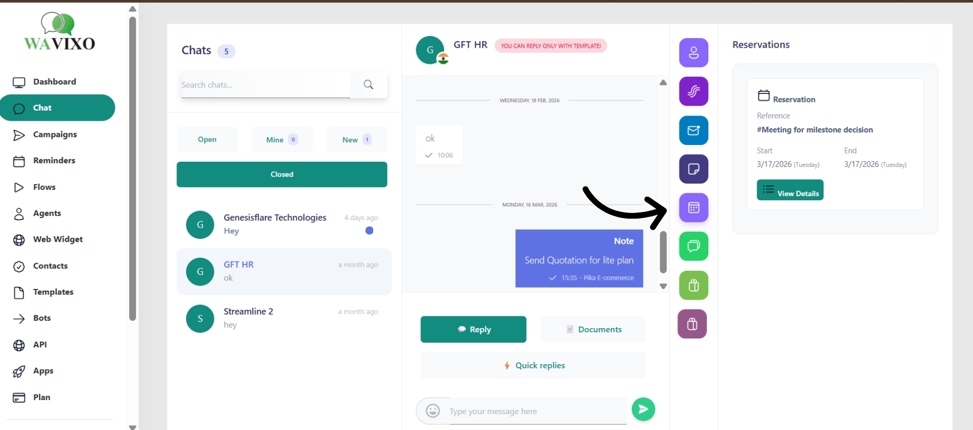 Manage reservations